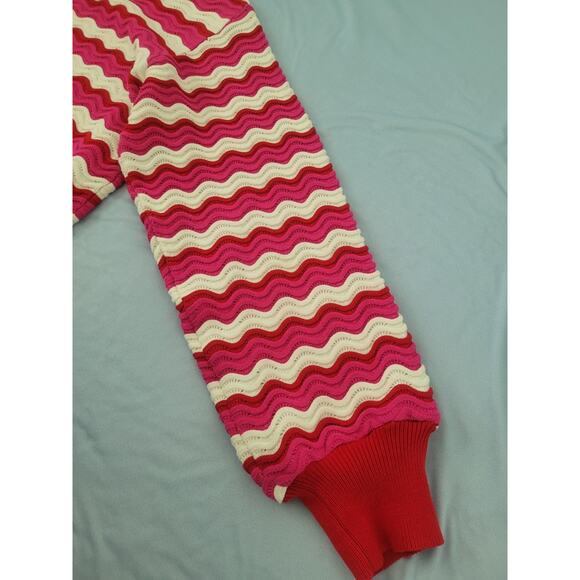 Hyacinth House Ruby Wave Stripe Callie Crewneck Sweater Size M Red Pink - Picture 6 of 7